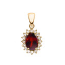 Diamond And Garnet Yellow Gold Elegant Pendant Necklace