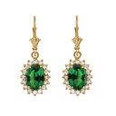 Diamond And May Birthstone (LCE) Emerald Yellow Gold Dangling Earrings