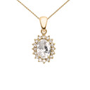 Diamond And April Birthstone CZ Yellow Gold Elegant Pendant Necklace