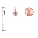 Diamond And October Birthstone Pink CZ Yellow Gold Elegant Pendant Necklace