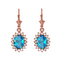 Diamond And Blue Topaz Rose Gold Dangling Earrings