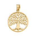 Gold Polished Tree of Life Openwork Pendant Necklace(Available in Yellow/Rose/White Gold)