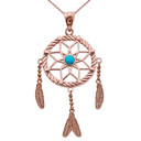 Rose Gold And Turquoise Flower Dream Catcher Pendant Necklace