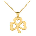 Yellow Gold Polished Lucky Shamrock Pendant Necklace