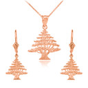 14K Gold Lebanese Cedar Tree  Necklace Earring Set(Available in Yellow/Rose/White Gold