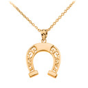 Gold Filigree Horseshoe Pendant Necklace (Available in Yellow/Rose/White Gold)