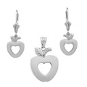 Sterling Silver Apple Heart Necklace Earring Set