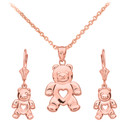 14K Gold Love Bear Necklace Earring Set(Available in Yellow/Rose/White Gold)