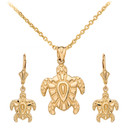 14K Gold Tribal Hawaiian Turtle Necklace Earring Set(Available in Yellow/Rose/White Gold)