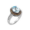 White Gold Aquamarine Birthstone and Diamond Engagement Ring