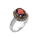 White Gold Garnet and Diamond Engagement Ring