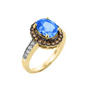 Yellow Gold Blue Topaz and Diamond Engagement Ring