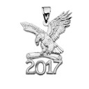 White Gold Class of 2017 Graduation Eagle Holding Diploma Pendant Necklace