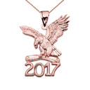 Yellow Gold Class of 2017 Graduation Eagle Holding Diploma Pendant Necklace