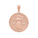 Rose Gold St. Francis of Assisi Circle Medallion Diamond Pendant Necklace (Medium)