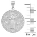 White Gold St. Francis of Assisi Circle Medallion Diamond Pendant Necklace (Medium)