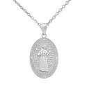 White Gold Saint Francis of Assisi Oval Medallion Diamond Pendant Necklace (Small)