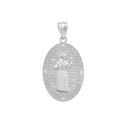 White Gold Saint Francis of Assisi Oval Medallion Diamond Pendant Necklace (Small)