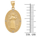 Yellow Gold St. Francis of Assisi Oval Medallion Diamond Pendant Necklace (Medium)