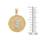 Two Tone Yellow Gold Saint Andrew Circle Medallion Diamond Pendant Necklace  (Small)