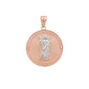 Two Tone Rose Gold Saint Andrew Circle Medallion Diamond Pendant Necklace (Small)