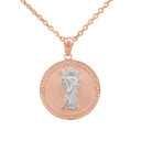 Two Tone Rose Gold Saint Andrew Circle Medallion Diamond Pendant Necklace (Small)