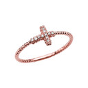 Rose Gold Diamond Sideways Cross Beaded Ring