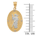 Two Tone Yellow Gold St. Andrew Oval Medallion Diamond Pendant Necklace (Medium)