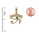 Yellow Gold Egyptian Eye of Horus Wadjet Turquoise Pendant with measurements