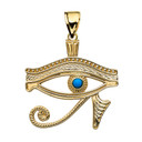 Yellow Gold Egyptian Eye of Horus Wadjet Turquoise Pendant