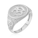 White Gold Om Symbol Harmony Men's Ring