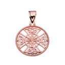 Rose Gold Trinity Knot Celtic Cross In A Round Rope Frame Pendant