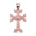 Eternity "Khachkar" Armenian Cross Rose Gold Pendant Necklace (Medium)