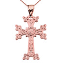 Eternity "Khachkar" Armenian Cross Rose Gold Pendant Necklace (Large)