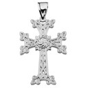 Eternity "Khachkar" Armenian Cross White Gold Pendant Necklace (Large)