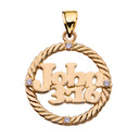 Yellow Gold John 3:16 Cubic Zirconia Rope Design Pendant Necklace