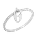 White Gold Love Lock Dangle Women's Rope Ring