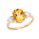 Gold Oval Cut Citrine & White Topaz Birthstone Engagement Ring