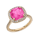 Halo Cushion Diamond Engagement and Proposal/Promise Yellow Gold Ring With Center-stone 5 Ct Lab Created Pink Diamond