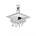 White Gold  Class of 2017 Graduation Cap with Diamond Pendant Necklace