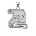 Sterling Silver Class of 2017 Graduation Diploma With Cubic Zirconia Pendant Necklace