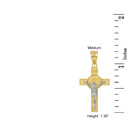 Two Tone Yellow Gold and White Gold St. Benedict Crucifix Pendant Necklace