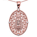 Rose Gold Our Lady of Guadalupe Pendant Necklace With Cubic Zirconia Side Stones