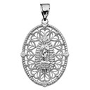 White Gold Our Lady of Guadalupe Pendant Necklace With Cubic Zirconia Side Stones