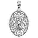 Sterling Silver Our Lady of Guadalupe Pendant Necklace With Cubic Zirconia Side Stones