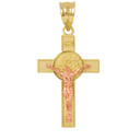 Two Tone Yellow Gold and Rose Gold St. Benedict Crucifix Pendant Necklace (1.60")