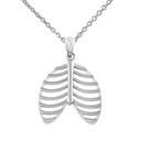 .925 Sterling Silver Human Rib Cage Anatomy Pendant Necklace