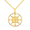 Yellow Gold Compass Circle Pendant Necklace