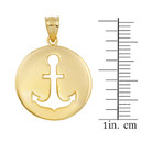 Gold Anchor Silhouette Circle Pendant Necklace (Available in Yellow/Rose/White Gold)