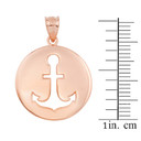 Rose Gold Anchor Silhouette Circle Pendant Necklace